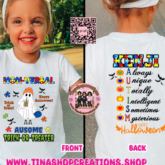 Camisa espeluznante de Halloween para un pequeño fantasma juguetón, truco o tratante no verbal de autismo, camiseta gráfica caprichosa de Halloween, concientización sobre el autismo