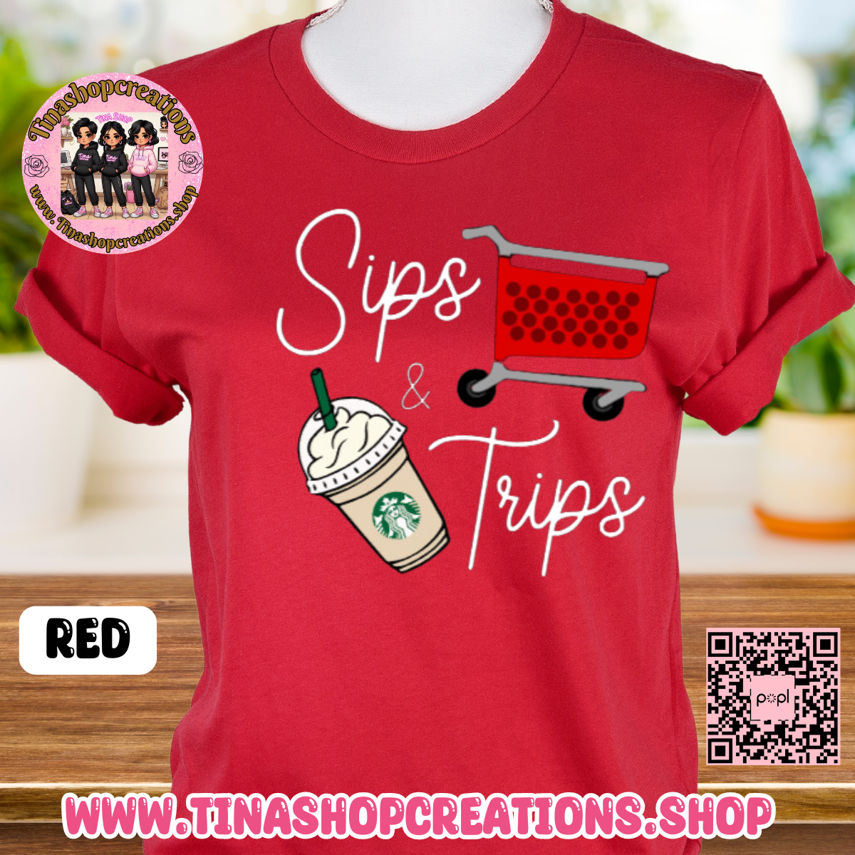 Diseño de compras para amantes del café Sips and Trips, camisetas con gráficos: disponibles en camiseta, suéter o sudadera con capucha