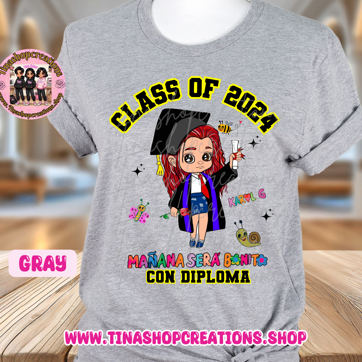 Ropa de graduación personalizada inspirada en Karol G: diseño unisex con nombre y año de clase, clase de 2024,