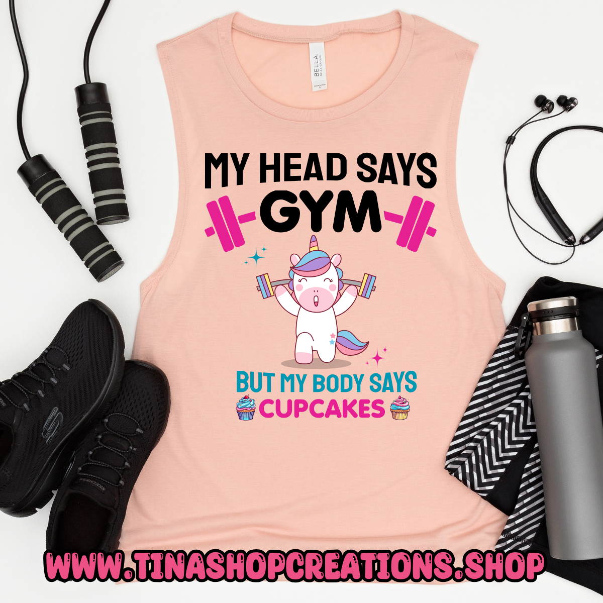 Mi cabeza dice gimnasio pero mi cuerpo dice cupcakes-divertida camiseta de entrenamiento